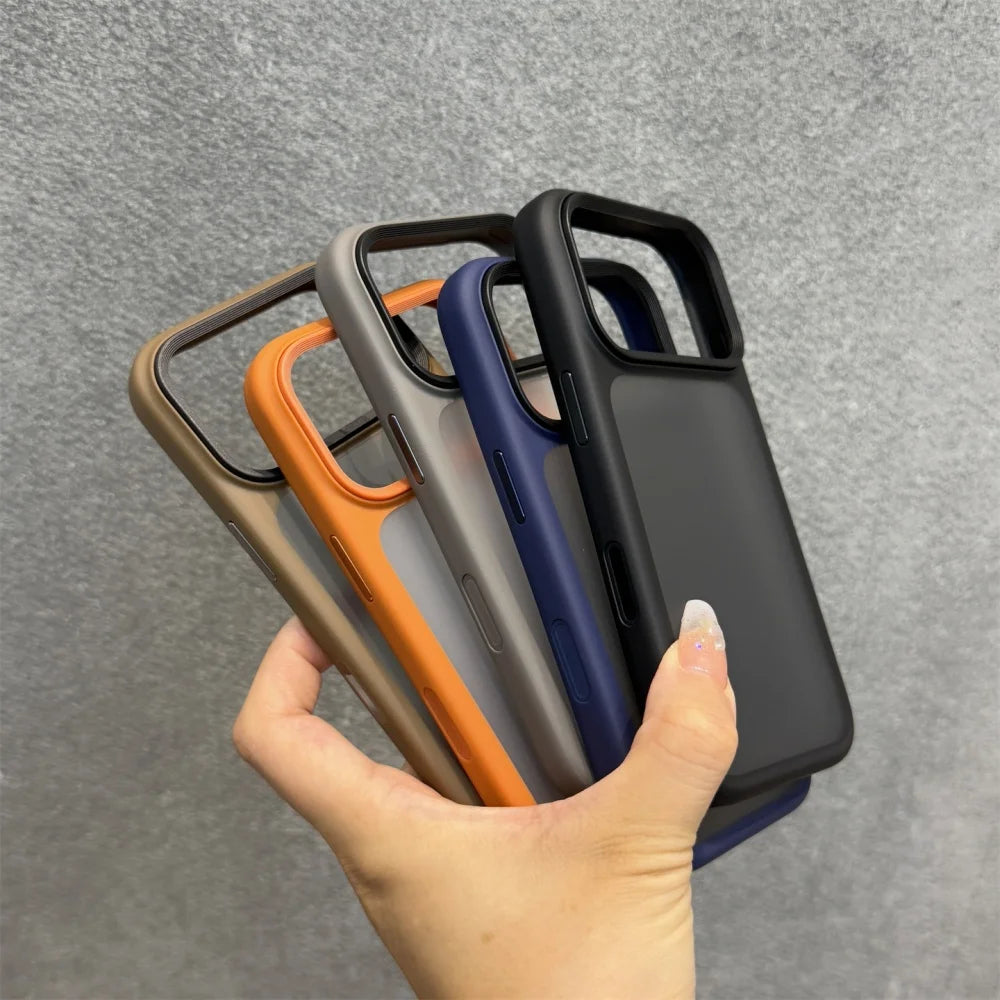 New Metal Buttons Skin Feel Orange Shield Matte Transparent Phone Case For iPhone 17 Pro Max 17 Air 17 Pro 17 Shockproof Cover