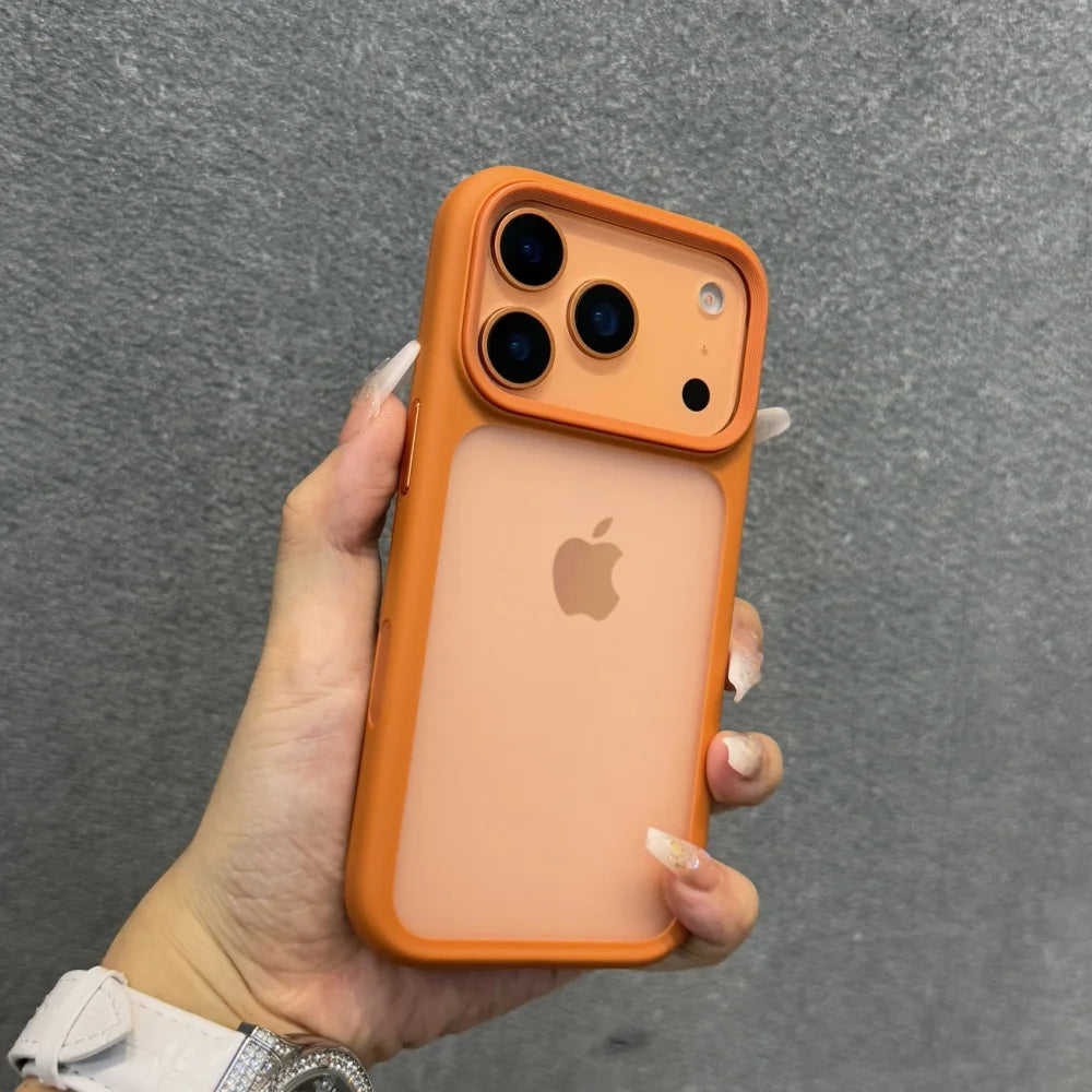 New Metal Buttons Skin Feel Orange Shield Matte Transparent Phone Case For iPhone 17 Pro Max 17 Air 17 Pro 17 Shockproof Cover