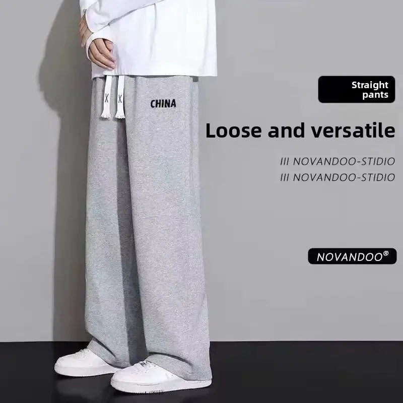 New Men's Casual Sports Pants Loose Elastic Waist Spring Autumn Versatile Straight Leg Long Trousers Comfortable Fit