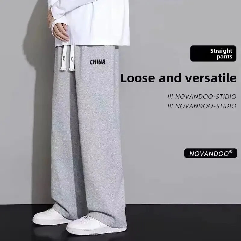 New Men's Casual Sports Pants Loose Elastic Waist Spring Autumn Versatile Straight Leg Long Trousers Comfortable Fit