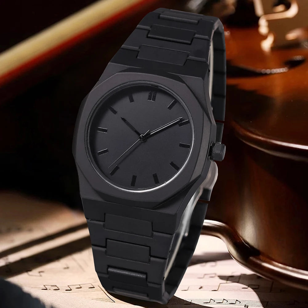 4PCS Black Men's Watch Set Business Trend Fashion Quartz Watch Bracelet Necklace Ring Set Perfect Gift Set for Friends or Dad