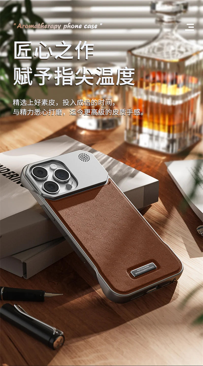Luxury Magnetic Leather Aromatherapy Phone Case For iPhone 11 12 13 14 15 16 17 Pro Max Plus Wireless Charging Borderless Cover