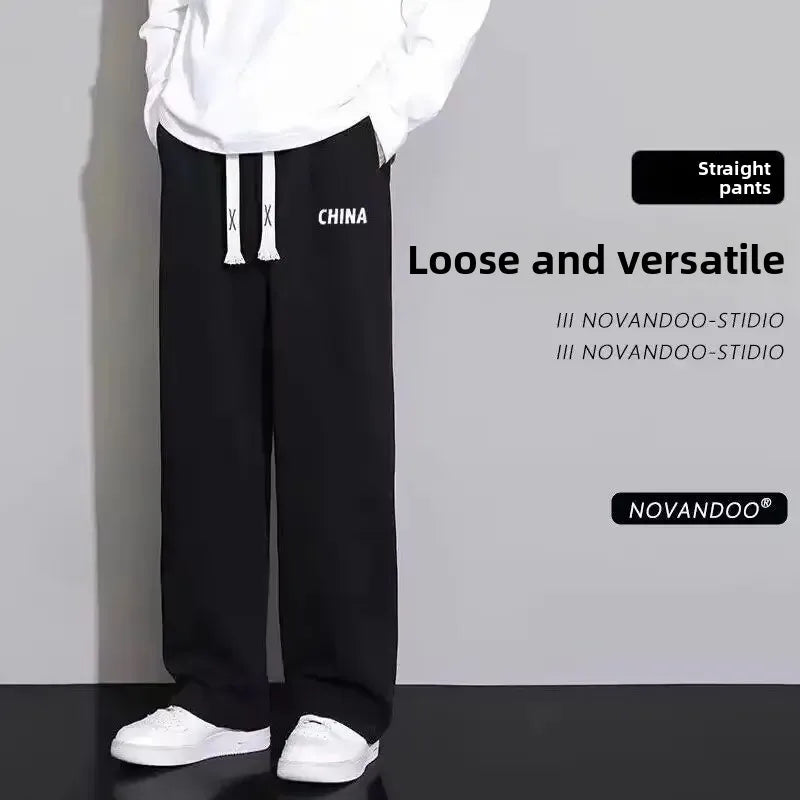 New Men's Casual Sports Pants Loose Elastic Waist Spring Autumn Versatile Straight Leg Long Trousers Comfortable Fit