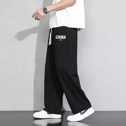 New Men's Casual Sports Pants Loose Elastic Waist Spring Autumn Versatile Straight Leg Long Trousers Comfortable Fit