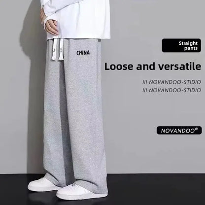 New Men's Casual Sports Pants Loose Elastic Waist Spring Autumn Versatile Straight Leg Long Trousers Comfortable Fit