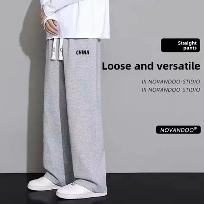 New Men's Casual Sports Pants Loose Elastic Waist Spring Autumn Versatile Straight Leg Long Trousers Comfortable Fit