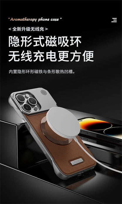 Luxury Magnetic Leather Aromatherapy Phone Case For iPhone 11 12 13 14 15 16 17 Pro Max Plus Wireless Charging Borderless Cover