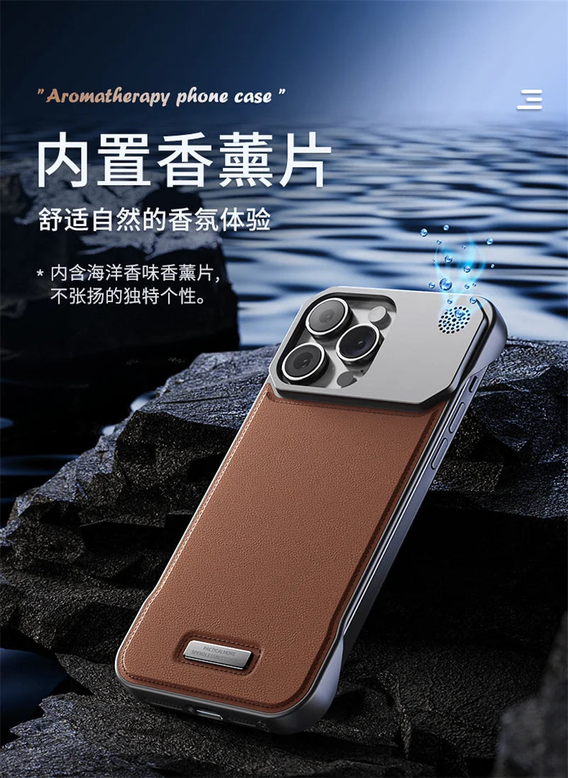 Luxury Magnetic Leather Aromatherapy Phone Case For iPhone 11 12 13 14 15 16 17 Pro Max Plus Wireless Charging Borderless Cover