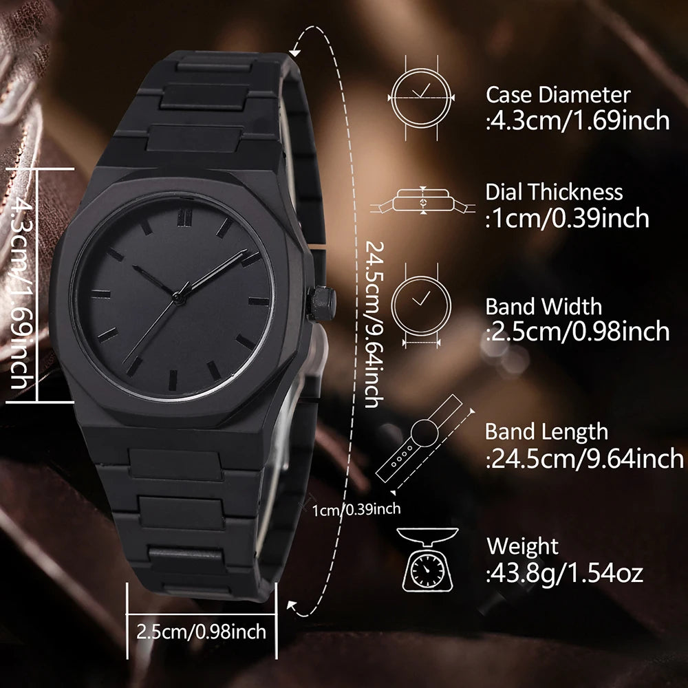 4PCS Black Men's Watch Set Business Trend Fashion Quartz Watch Bracelet Necklace Ring Set Perfect Gift Set for Friends or Dad